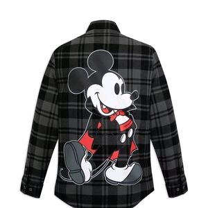 NWT CakeWorthy Disney Vampire Mickey Mouse Black and Gray Plaid Flannel Shirt XL